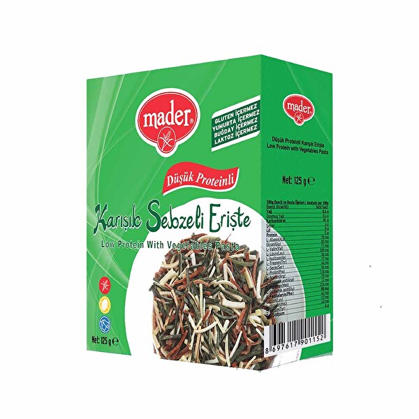 Mader Düşük Proteinli Karışık Sebzeli Erişte 125 g Mader Düşük Proteinli Karışık Sebzeli Erişte 125 g