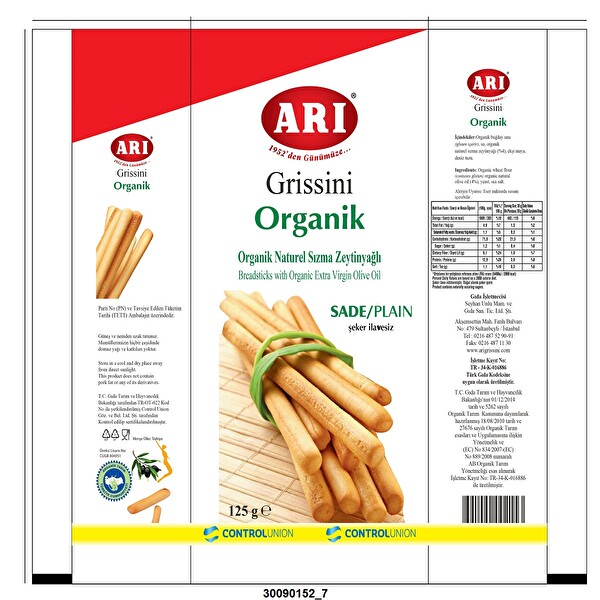 Arı Organik Naturel Sızma Zeytinyağlı Sade Grissini 125 g Arı Organik Naturel Sızma Zeytinyağlı Sade Grissini 125 g