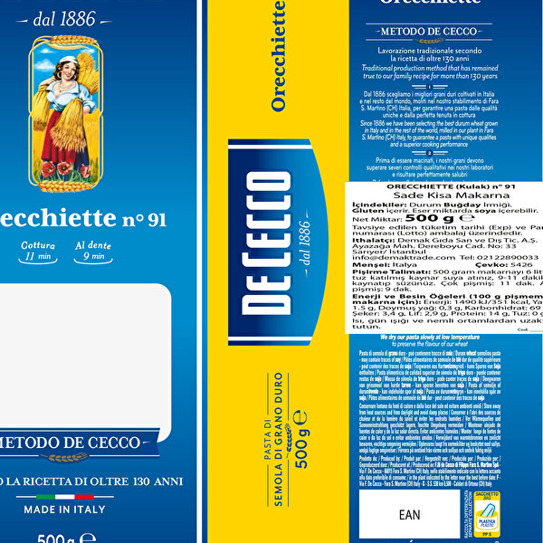 De Cecco Orecghiette Makarna 500 g De Cecco Orecghiette Makarna 500 g