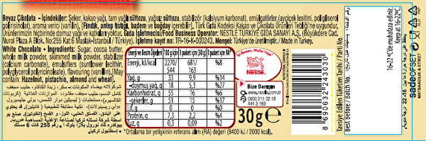 Nestlé Beyaz Tablet 30 g Nestlé Beyaz Tablet 30 g