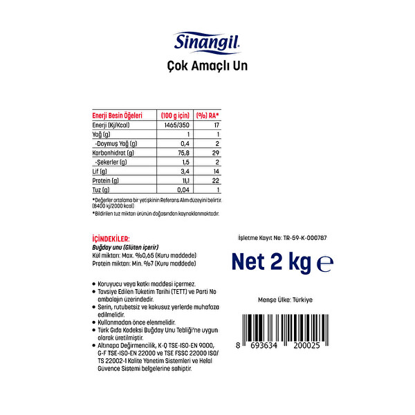 Sinangil Un 2 Kg Sinangil Un 2 Kg