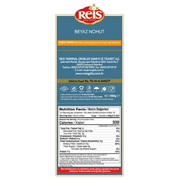 Reis Gökçe Beyaz Nohut 1 kg Reis Gökçe Beyaz Nohut 1 kg