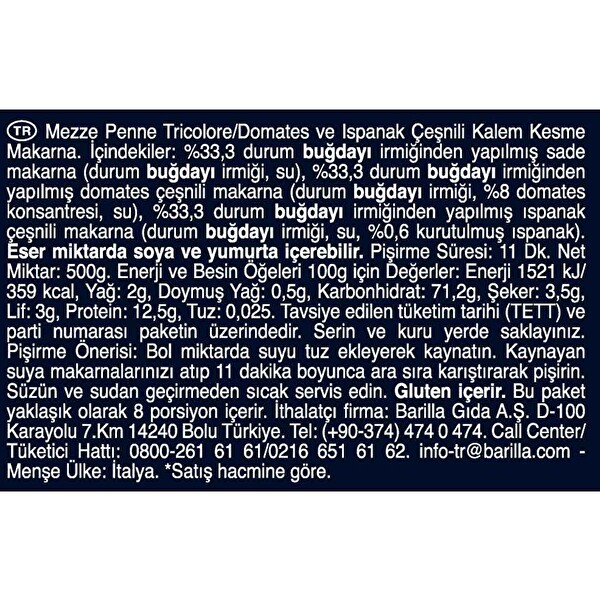 Barilla Üç Renkli Kalem Sebzeli Makarna 500 g Barilla Üç Renkli Kalem Sebzeli Makarna 500 g