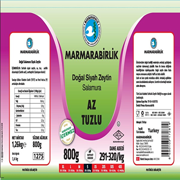 Marmarabirlik Az Tuzlu Zey 800 g Marmarabirlik Az Tuzlu Zey 800 g