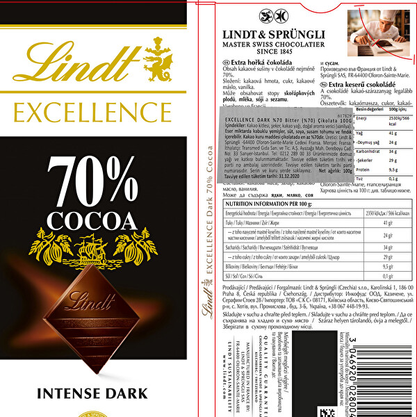 Lindt Excellence Dark Çikolata 100 g 70% Kakao Lindt Excellence Dark Çikolata 100 g 70% Kakao