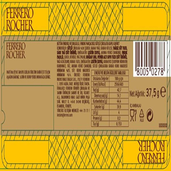 Ferrero Rocher 3'lü 37,5 g Ferrero Rocher 3'lü 37,5 g