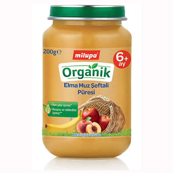 Milupa Organik Elma Muz Şeftali Püresi 200Gr Milupa Organik Elma Muz Şeftali Püresi 200Gr
