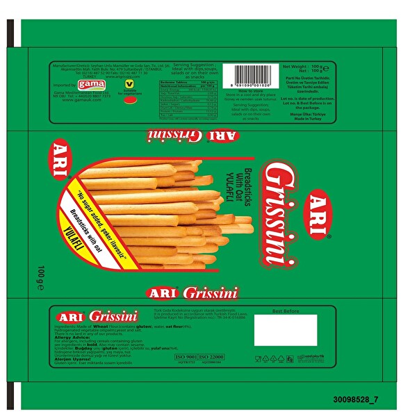 Arı Yulaflı Grissini 125 g Arı Yulaflı Grissini 125 g