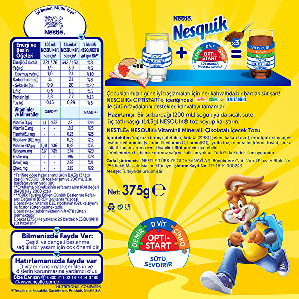 NESTLÉ® NESQUIK® Çikolatalı İçecek Tozu 375 g NESTLÉ® NESQUIK® Çikolatalı İçecek Tozu 375 g
