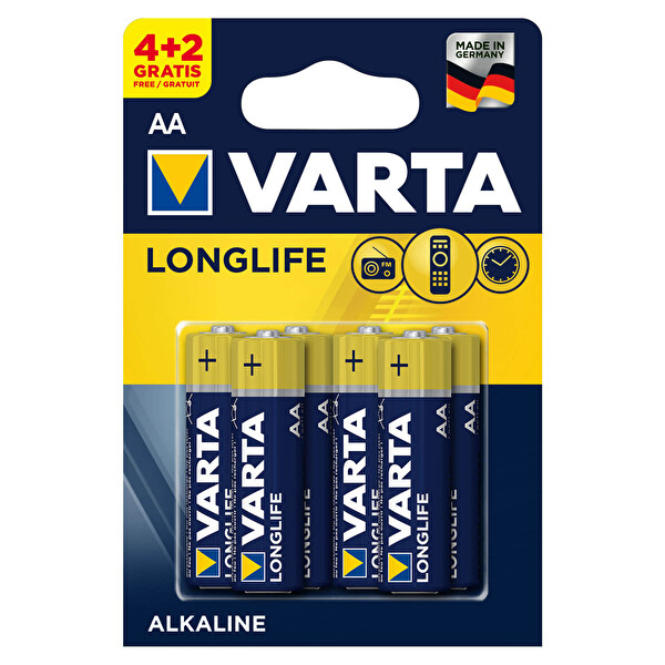 Varta Long Life Extra AA İnce Kalem Pil 6'lı Varta Long Life Extra AA İnce Kalem Pil 6'lı