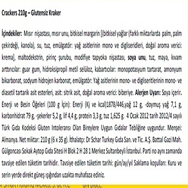 Schar Crackers Tuzlu Kraker 210 g Schar Crackers Tuzlu Kraker 210 g