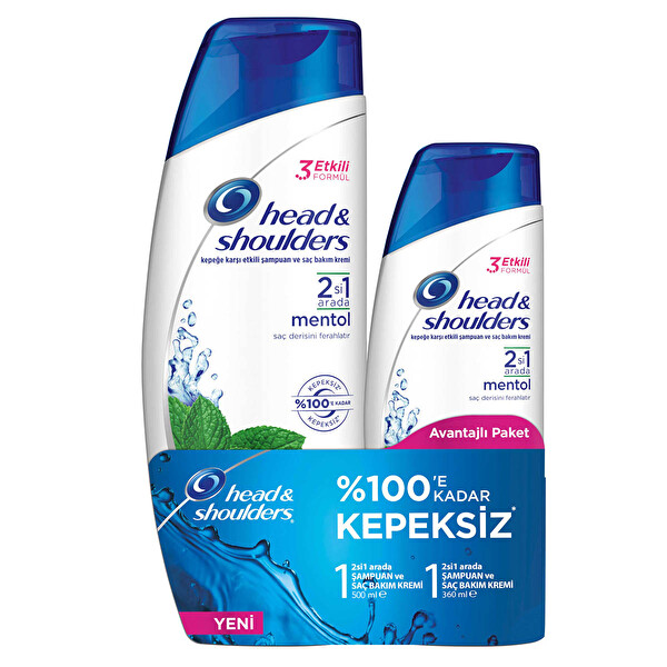 Head & Shoulders 2'si 1 Arada Şampuan Mentol Ferahlığı 2'li Paket (500 ml + 360 ml) Head & Shoulders 2'si 1 Arada Şampuan Mentol Ferahlığı 2'li Paket (500 ml + 360 ml)