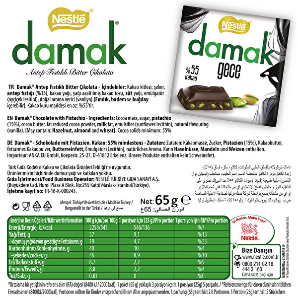 damak antep fıstıklı çikolata