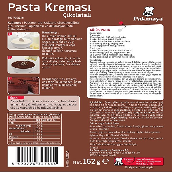 Pakmaya Pasta Kreması Çikolatalı 162 g Pakmaya Pasta Kreması Çikolatalı 162 g