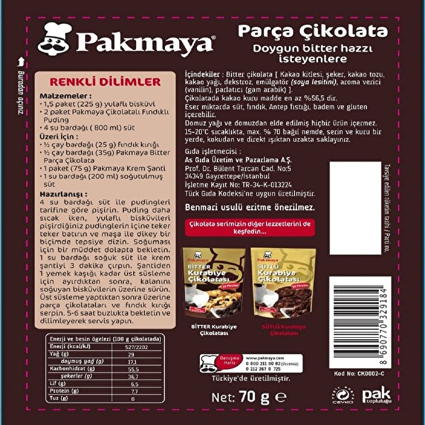 Pakmaya Bitter Parça Çikolata 70 g Pakmaya Bitter Parça Çikolata 70 g