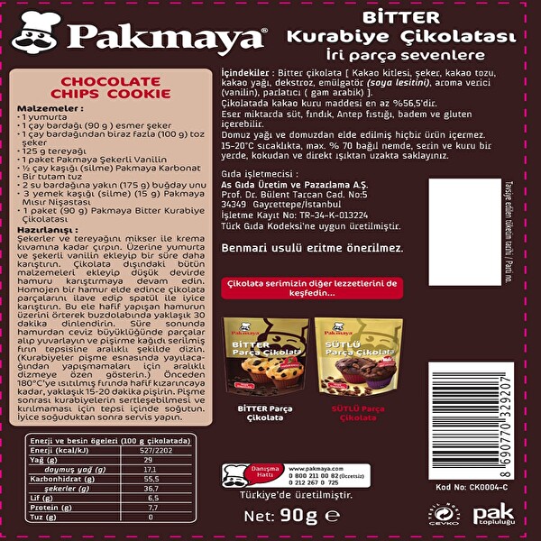 Pakmaya Bitter Kurabiye Çikolatası 90 g Pakmaya Bitter Kurabiye Çikolatası 90 g