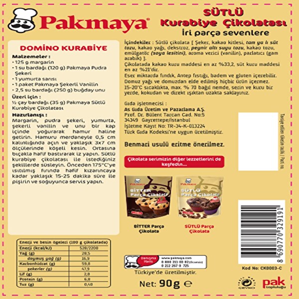 Pakmaya Sütlü Kurabiye Çikolatası 90 g Pakmaya Sütlü Kurabiye Çikolatası 90 g