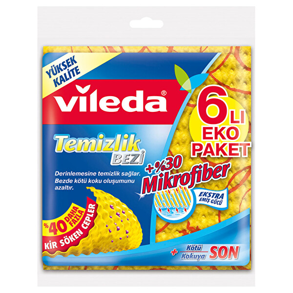 Vileda %30 Mikrofiberli Temizlik Bezi 6'lı Kir Söken Cepler