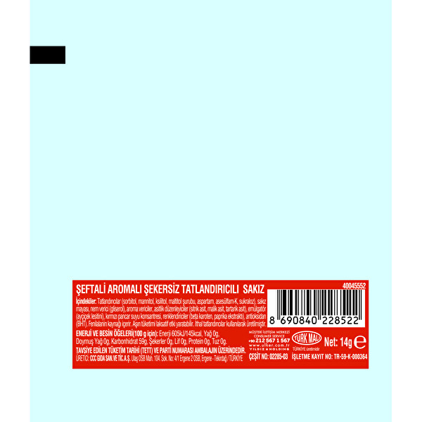 Ülker Oneo Slims Şeftali Aromalı Sakız 14 g Ülker Oneo Slims Şeftali Aromalı Sakız 14 g