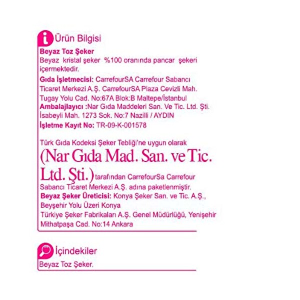 Carrefour Toz Şeker 2000 g Carrefour Toz Şeker 2000 g