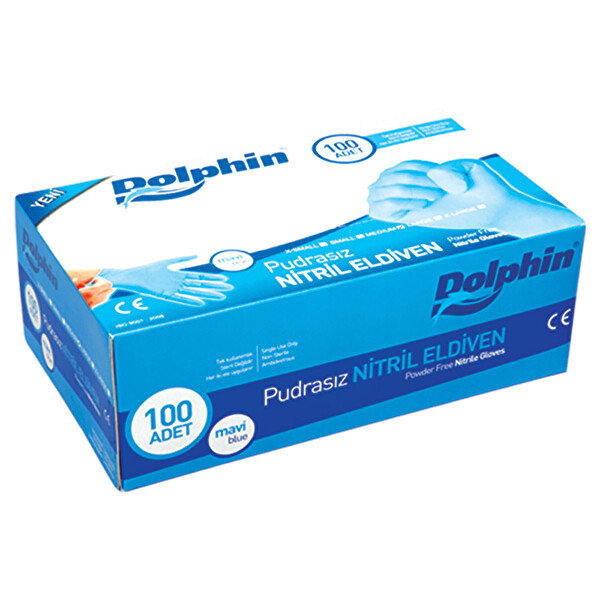 Dolphin Pudrasız Nitril Muayene Eldiveni Mavi Medium 100 adet Dolphin Pudrasız Nitril Muayene Eldiveni Mavi Medium 100 adet