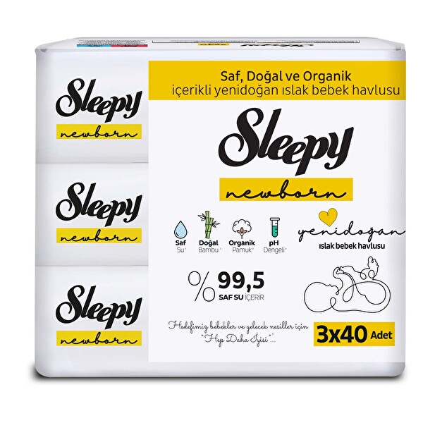 Sleepy Yenidoğan Islak Bebek Havlusu 3x40'lı