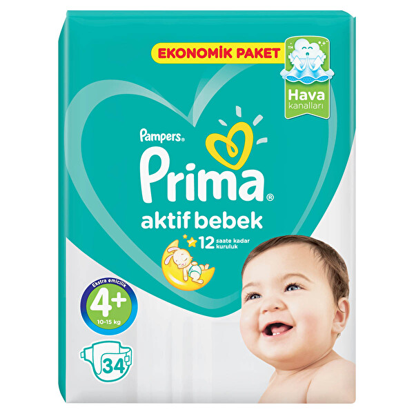 Prima Bebek Bezi Aktif Bebek 4+ Beden Maxi Plus Ekonomik Paket 34 Adet Prima Bebek Bezi Aktif Bebek 4+ Beden Maxi Plus Ekonomik Paket 34 Adet
