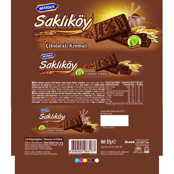 Ülker Saklıköy Çikolatalı Kremalı Bisküvi 87 g Ülker Saklıköy Çikolatalı Kremalı Bisküvi 87 g