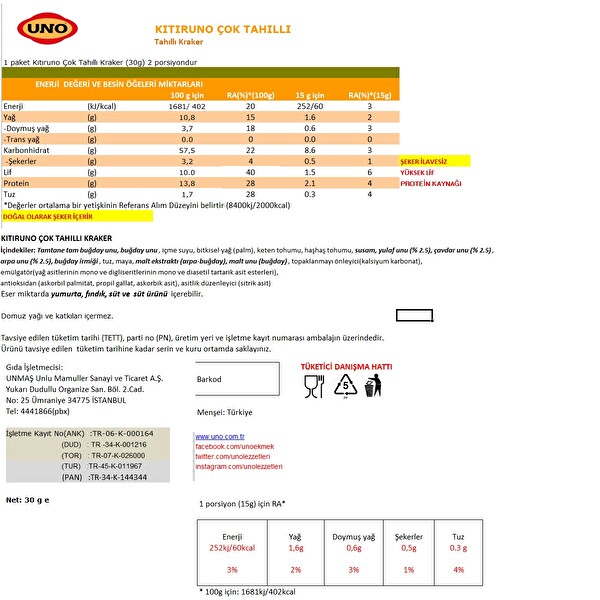 Kıtıruno Çok Tahıllı 30g Kıtıruno Çok Tahıllı 30g