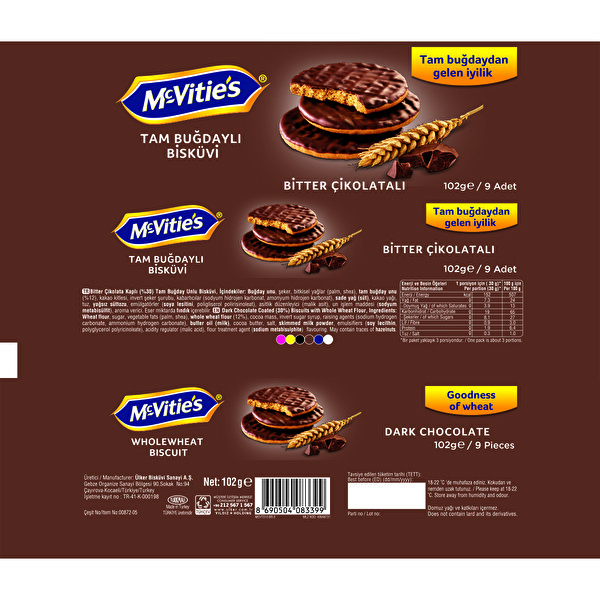 Mcvitie'S Tam Buğdaylı Bitter Çikolatalı Bisküvi 102 G Mcvitie'S Tam Buğdaylı Bitter Çikolatalı Bisküvi 102 G