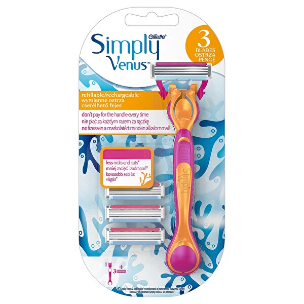 Gillette Simply Venus 3 Tıraş Makinesi+3 Yedek Tıraş Bıçağı Gillette Simply Venus 3 Tıraş Makinesi+3 Yedek Tıraş Bıçağı