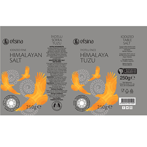 Efsina İyotlu İnce Himlaya Tuzu 250 g Efsina İyotlu İnce Himlaya Tuzu 250 g