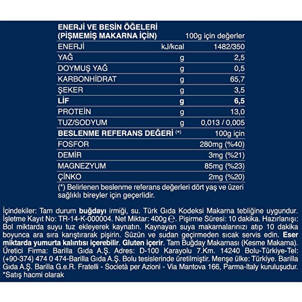 Barilla Integrale Tam Buğday Kelebek Makarna 400 g Barilla Integrale Tam Buğday Kelebek Makarna 400 g