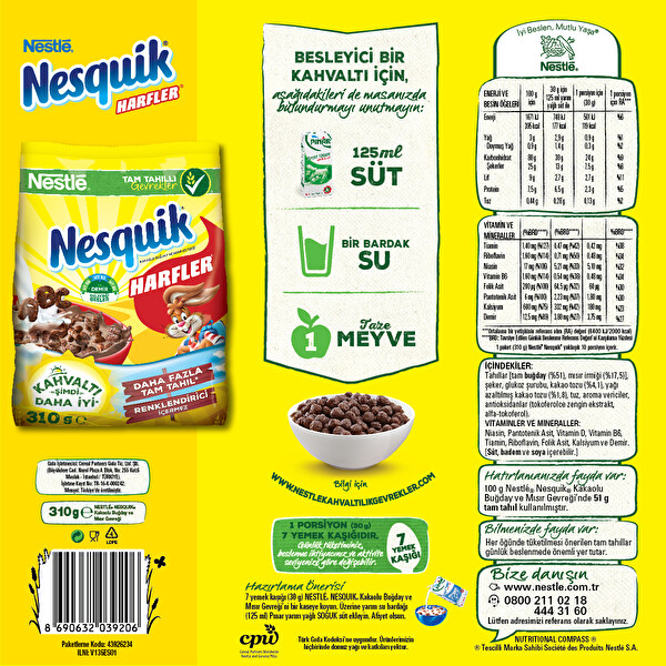 Nestle Nesquik Harfler Kakaolu Buğday ve Mısır Gevreği 310 g Nestle Nesquik Harfler Kakaolu Buğday ve Mısır Gevreği 310 g