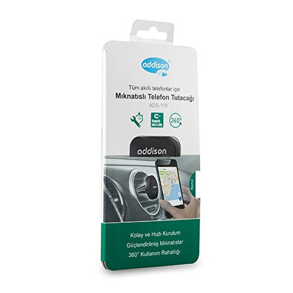 Addison ADS-118 Siyah/Gümüş Mıknatıs 360 Derece Mini Araç Telefon Tutucu Addison ADS-118 Siyah/Gümüş Mıknatıs 360 Derece Mini Araç Telefon Tutucu
