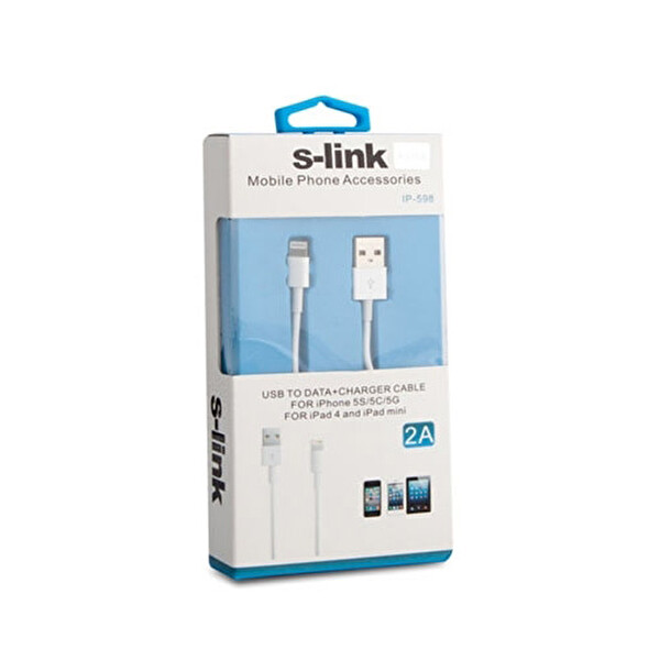 S-link IP-598 2000MA iPhone5/6/iPad Beyaz Şarj Kablosu S-link IP-598 2000MA iPhone5/6/iPad Beyaz Şarj Kablosu