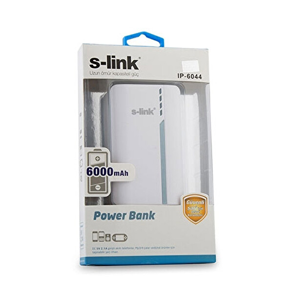 S-link IP-6044 6000mAh 1A/2.1A 2*Usb Beyaz/Gri Taşınabilir Pil Şarj Cihazı S-link IP-6044 6000mAh 1A/2.1A 2*Usb Beyaz/Gri Taşınabilir Pil Şarj Cihazı