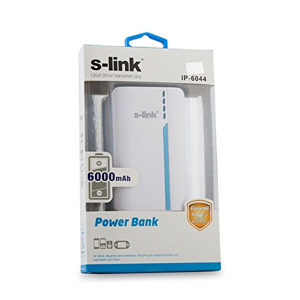 S-link IP-6044 6000mAh 1A/2.1A 2*Usb Beyaz/Mavi Taşınabilir Pil Şarj Cihazı S-link IP-6044 6000mAh 1A/2.1A 2*Usb Beyaz/Mavi Taşınabilir Pil Şarj Cihazı