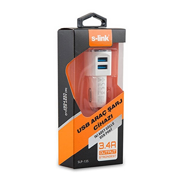 S-link SLP-135 Akıllı Telefonlar ve Tablet 3400MA 2*Usb Port Araç Şarj Cihazı