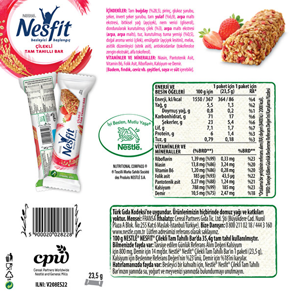 Nestle Nesfit Cilekli Tam Tahilli Bar 23 5 G 30161273 Carrefoursa
