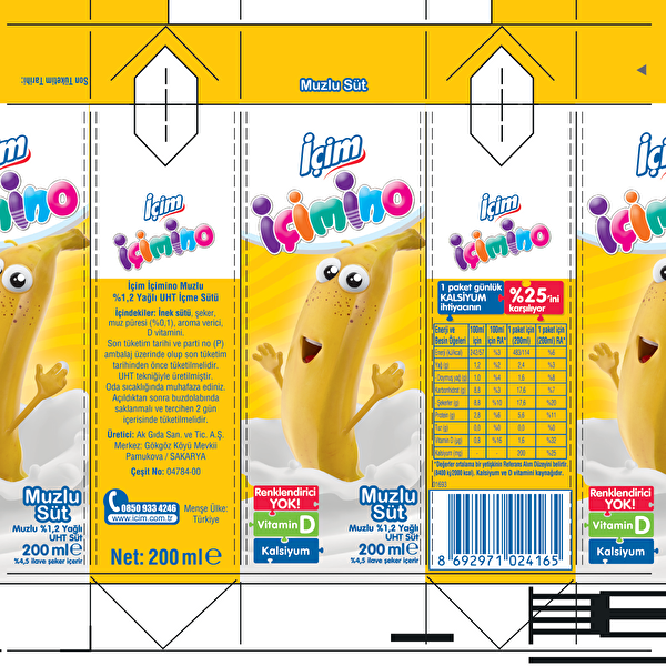 İçim İçimino Muzlu Süt 6x200 ml İçim İçimino Muzlu Süt 6x200 ml