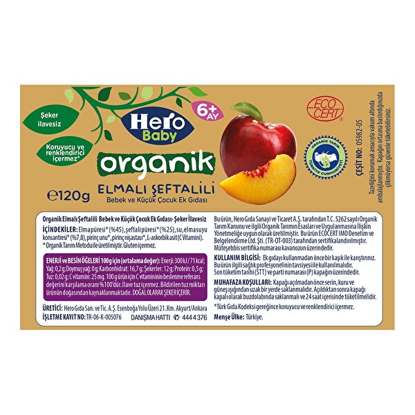 Hero Baby Organik Elmalı Şeftali Ek Gıda 120 g Hero Baby Organik Elmalı Şeftali Ek Gıda 120 g