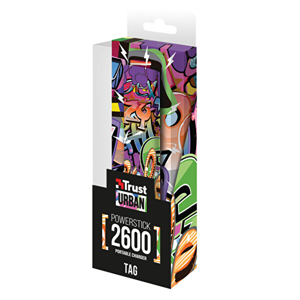 Trust Tag PowerStick Taşınabilir Şarj Cihazı 2600 - Graffiti Text Trust Tag PowerStick Taşınabilir Şarj Cihazı 2600 - Graffiti Text