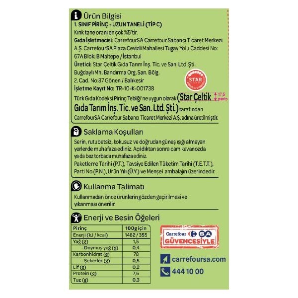 Carrefour Osmancık Pirinç 2,5 kg Carrefour Osmancık Pirinç 2,5 kg