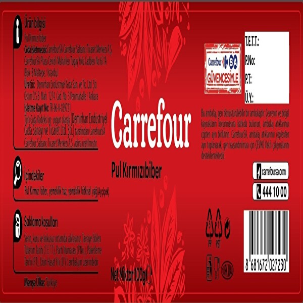 Carrefour Pul Kırmızı Biber Pet 100 g Carrefour Pul Kırmızı Biber Pet 100 g