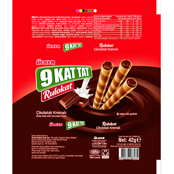 Ülker 9 Kat Tat Rulokat Çikolata Krema Gofret 42 g