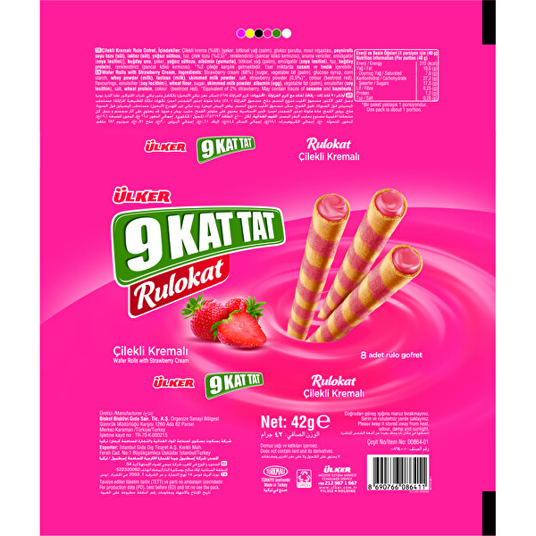 Ülker 9 Kat Tat Rulokat Çilekli Gofret 42 g Ülker 9 Kat Tat Rulokat Çilekli Gofret 42 g