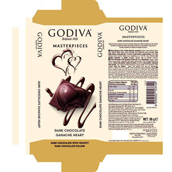 Godiva Bitter Ganajlı Tablet Çikolata Kalp 86 g Godiva Bitter Ganajlı Tablet Çikolata Kalp 86 g