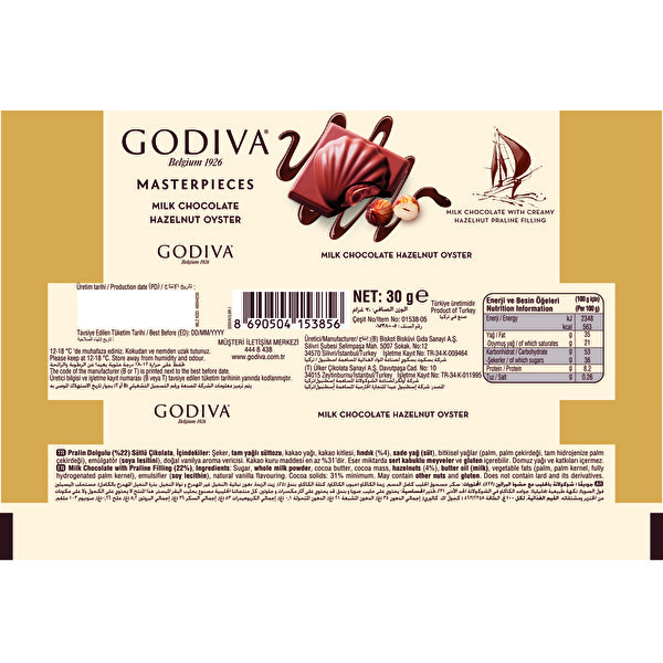 Godiva Sütlü Fındıklı Tablet Çikolata İstiridye 83 g Godiva Sütlü Fındıklı Tablet Çikolata İstiridye 83 g