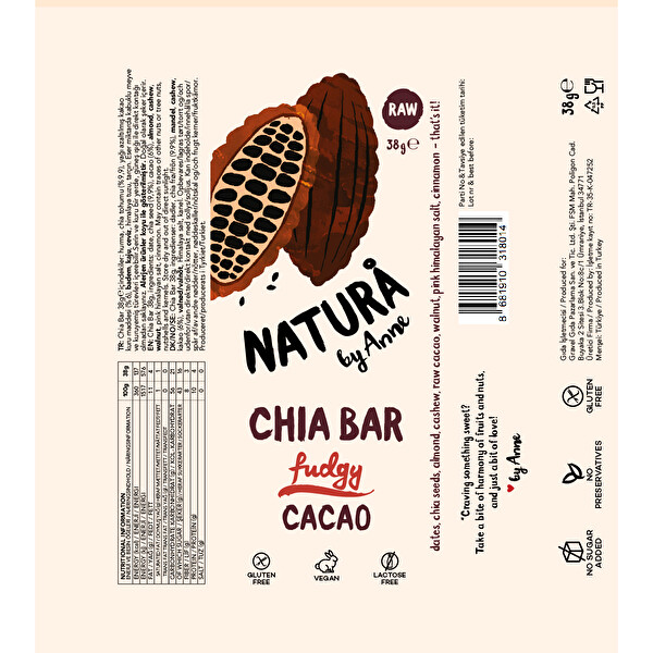 Natura Chia Bar Cacao 38 g Natura Chia Bar Cacao 38 g